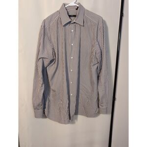 BOSS Hugo Boss Dress Shirt Men's 18/46 Purple Striped Long Sleeve Button Up